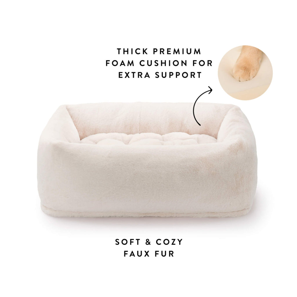 Natural Recycled Faux Fur Bolster Dog Bed