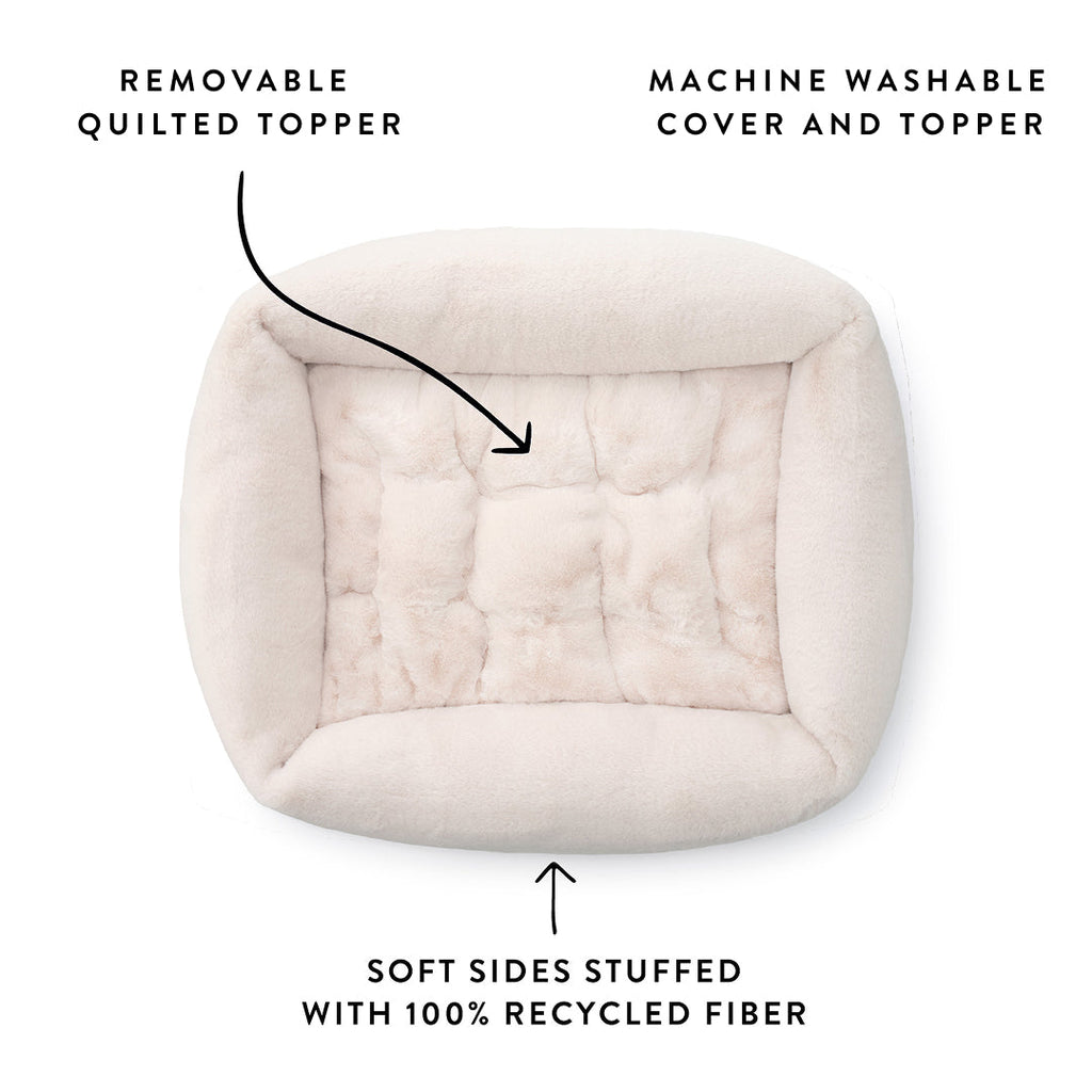 Natural Recycled Faux Fur Bolster Dog Bed