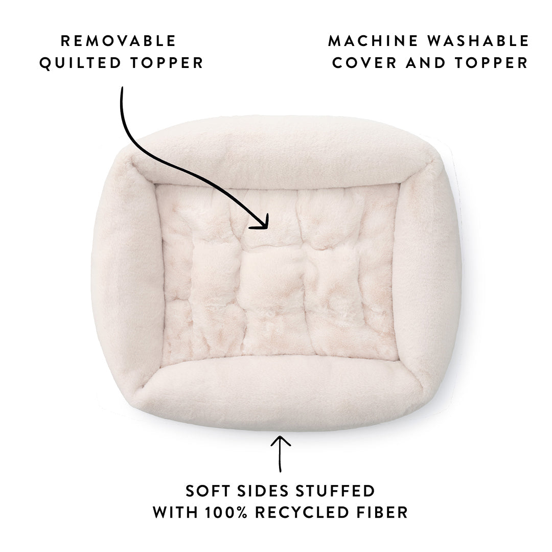 Natural Recycled Faux Fur Bolster Dog Bed