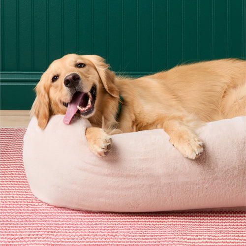 Natural Recycled Faux Fur Bolster Dog Bed