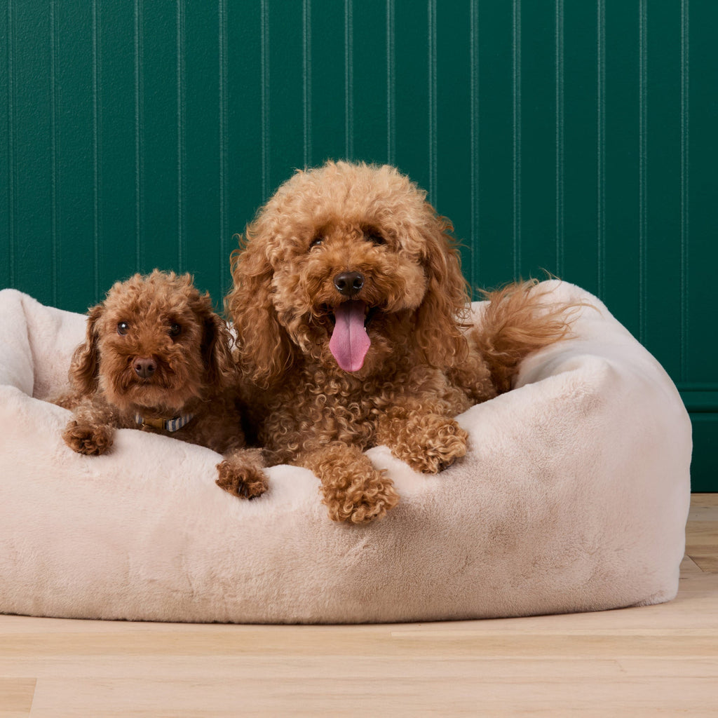 Natural Recycled Faux Fur Bolster Dog Bed